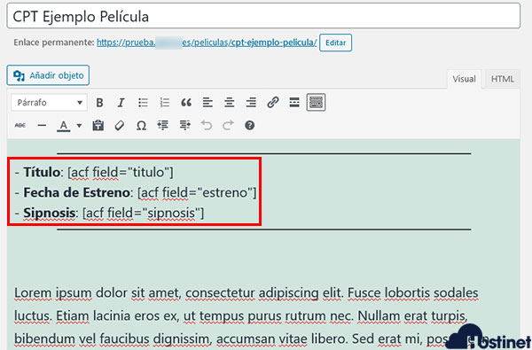 Advanced Custom Field Añadir Campos Personalizados en WordPress